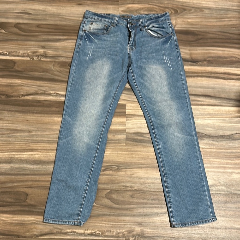 Carbon Jeans Mens 30x30 Slim Straight Flex Distressed Medium Blue Denim